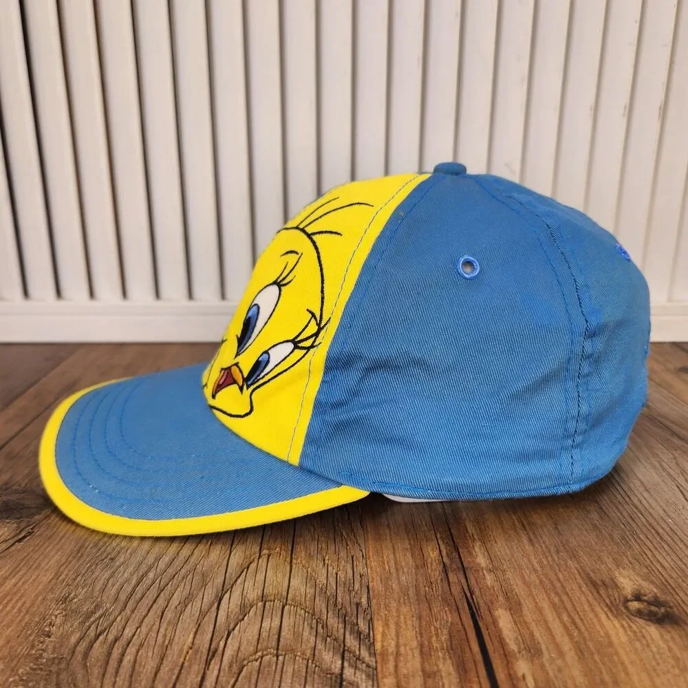 VTG 90s Looney Tunes Tweety Bird Snapback Hat Blue Yellow Adjustable Youth Cap